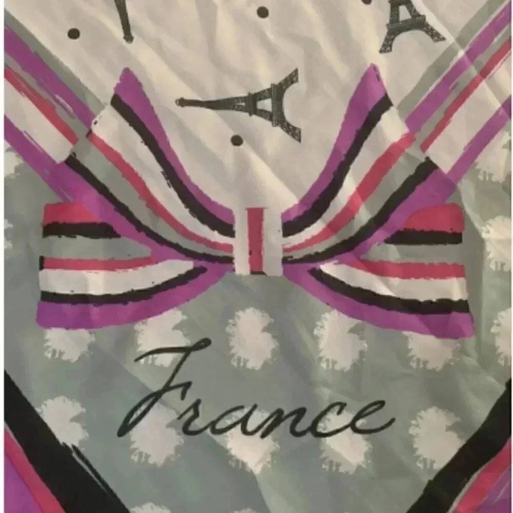 Vintage Square 35 x 35 Scarf Wrap Souvenir de Paris France Eiffel Tower Pink - Picture 4 of 4